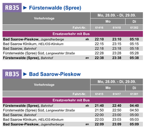 Fahrplan des Ersatzverkehrs im Zeitraum Mo, 28.09. -  Di, 29.09.2026