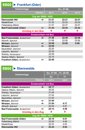 FRANKFURT (ODER) - BAD FREIENWALDE: Fahrplan des Ersatzverkehrs im Zeitraum Do, 27.08. - Fr, 28.08.2026