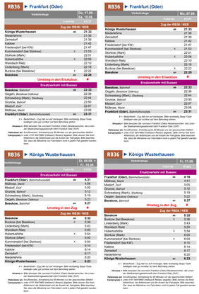 BEESKOW - FRANKFURT (ODER): Fahrplan des Ersatzverkehrs einzelner Züge im Zeitraum Fr, 21.08. - Sa, 19.09.2026 (nur an einzelnen Tagen)