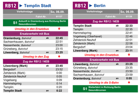 Fahrplan des Ersatzverkehrs So, 06.09.2026