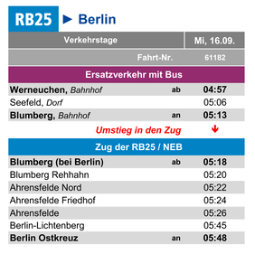 Fahrplan des Ersatzverkehrs am Mi, 16.09.2026