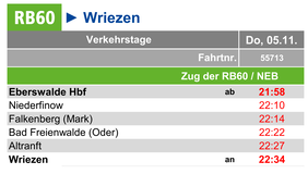 Fahrplan des Ersatzverkehrs am Do, 05.11.2026