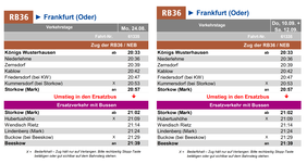STORKOW - BEESKOW: Fahrplan des Ersatzverkehrs einzelner Züge im Zeitraum Mo, 24.08. - Sa, 12.09.2026 (nur an einzelnen Tagen)